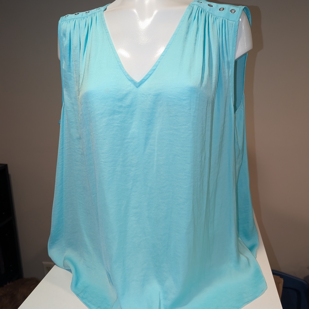 Jennifer Lopez Blue Sleeveless Asymmetrical Blouse